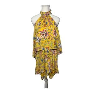 L Space Romper Women S/P Yellow Floral Boho Vacation Summer Spring Beach Party